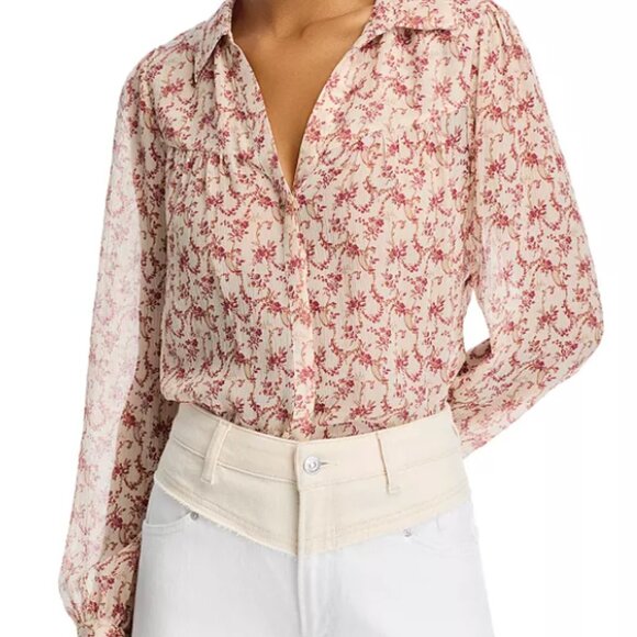 🪣🧽 NWT PAIGE Silk Gardener Blouse in Cream and Flagstone - Picture 1 of 12